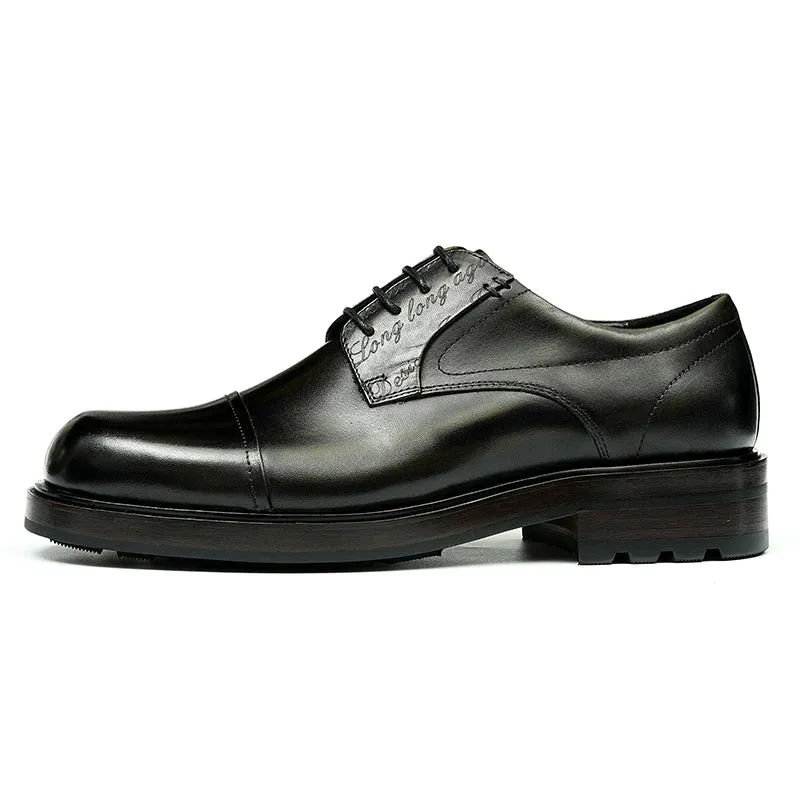 Calf Leather Derby Shoes for Men Double Stitching