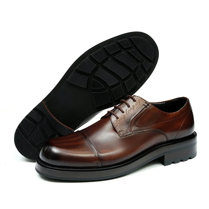 Calf Leather Derby Shoes for Men Double Stitching