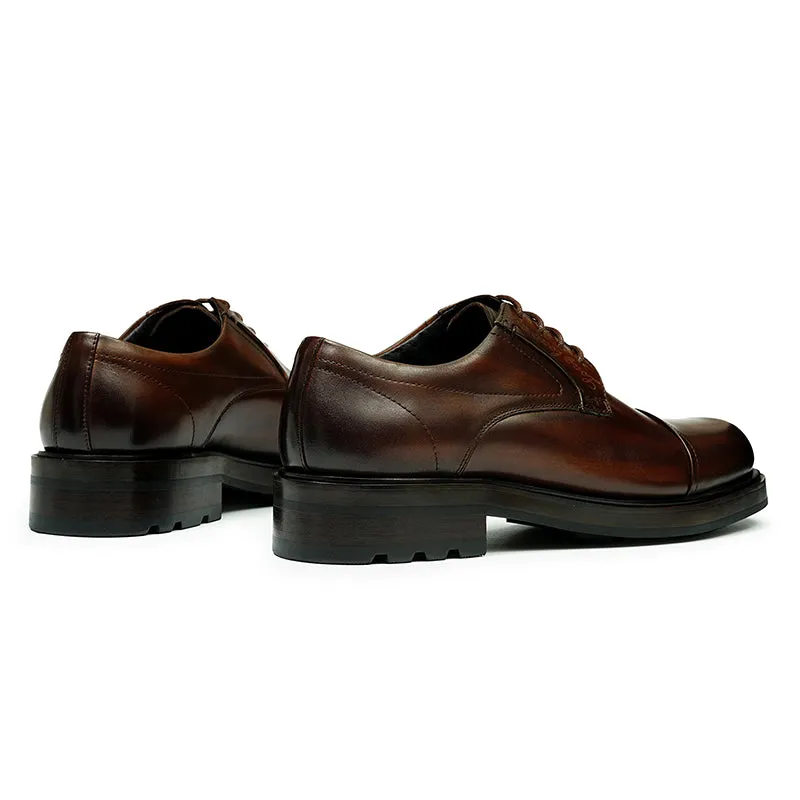 Calf Leather Derby Shoes for Men Double Stitching