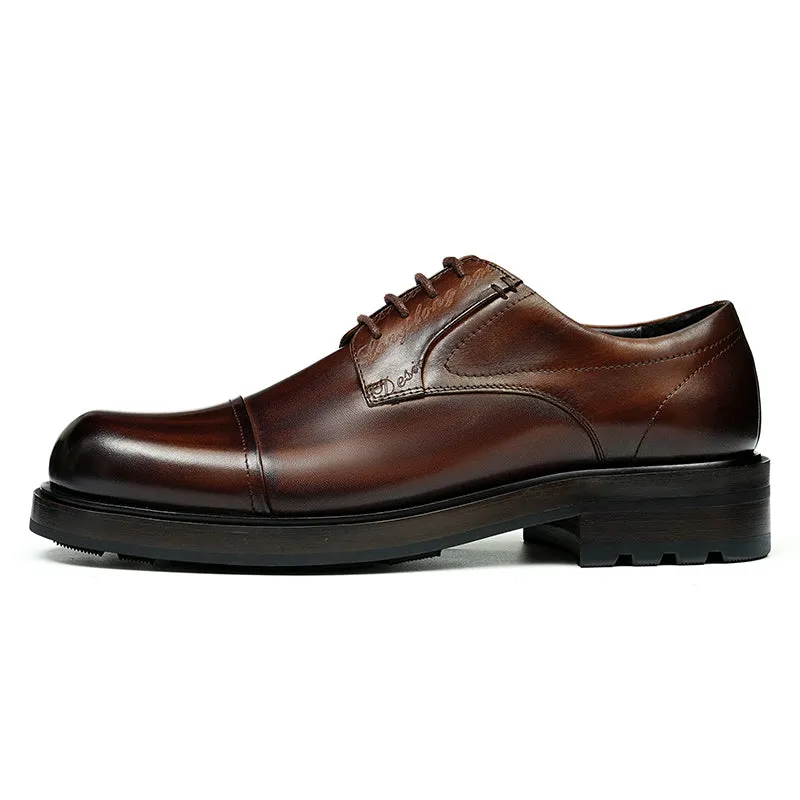 Calf Leather Derby Shoes for Men Double Stitching