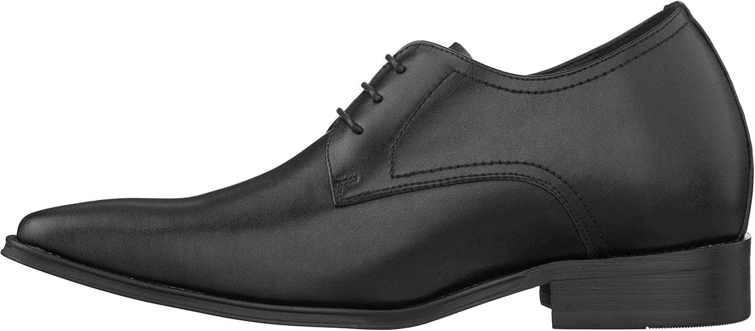 CALTO Men's Invisible Height Increasing Elevator Shoes - Black Premium Leather Lace-up Formal Derby Oxfords - 2.8 Inches Taller - Y5011 - Size 7.5 D(M) US