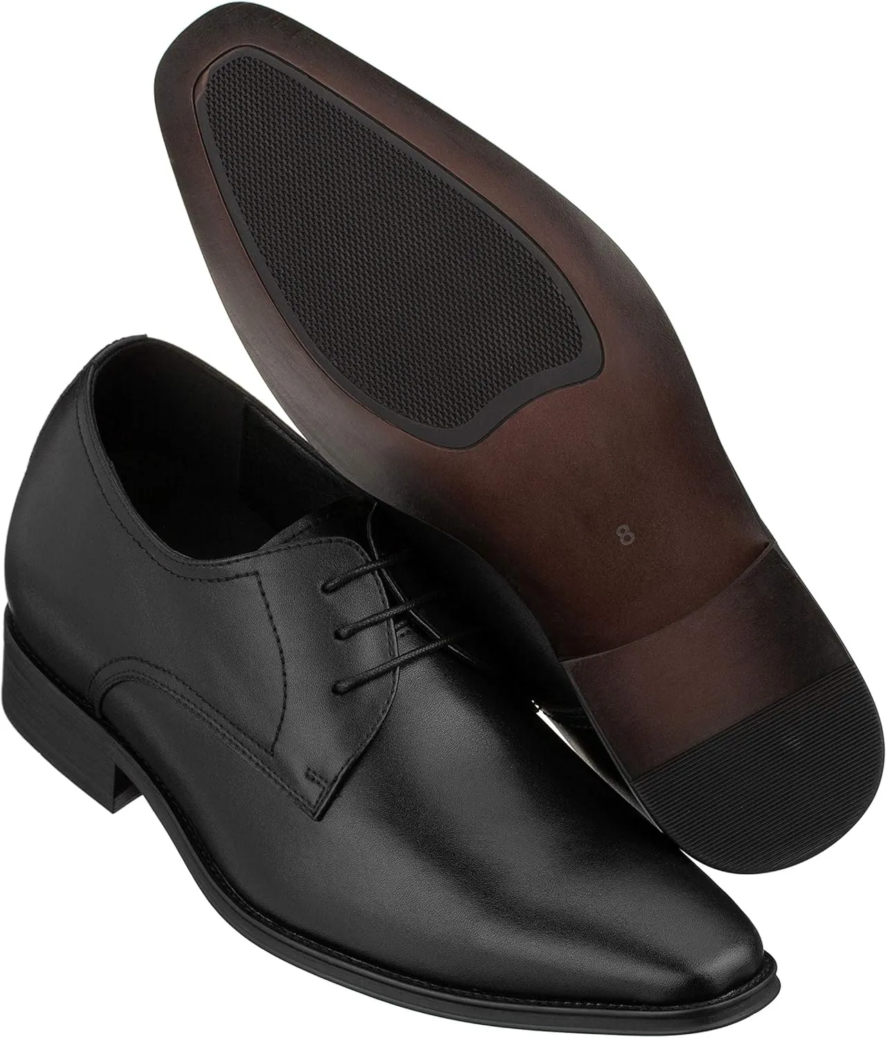 CALTO Men's Invisible Height Increasing Elevator Shoes - Black Premium Leather Lace-up Formal Derby Oxfords - 2.8 Inches Taller - Y5011 - Size 7.5 D(M) US