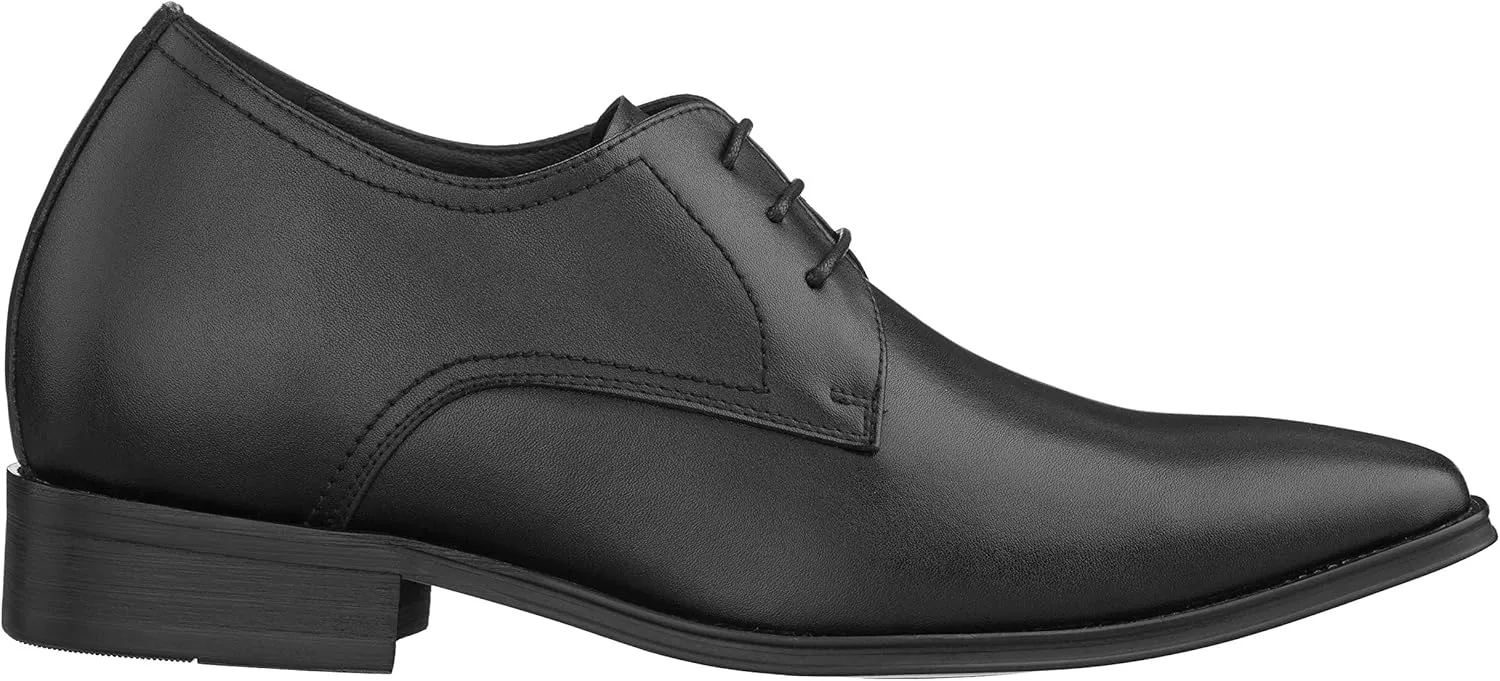 CALTO Men's Invisible Height Increasing Elevator Shoes - Black Premium Leather Lace-up Formal Derby Oxfords - 2.8 Inches Taller - Y5011 - Size 7.5 D(M) US