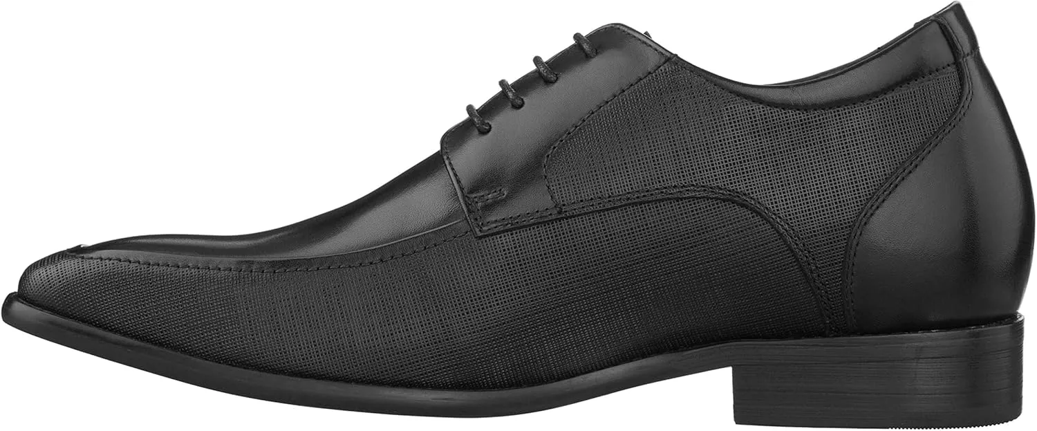 CALTO Men's Invisible Height Increasing Elevator Shoes - Black Premium Leather Lace-up Formal Derby Oxfords - 3 Inches Taller - Y5032 - Size 11 D(M) US