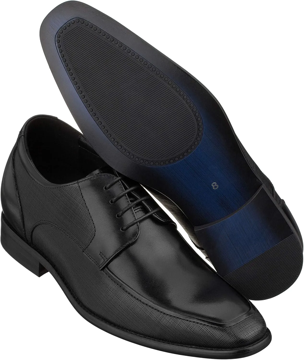 CALTO Men's Invisible Height Increasing Elevator Shoes - Black Premium Leather Lace-up Formal Derby Oxfords - 3 Inches Taller - Y5032 - Size 11 D(M) US