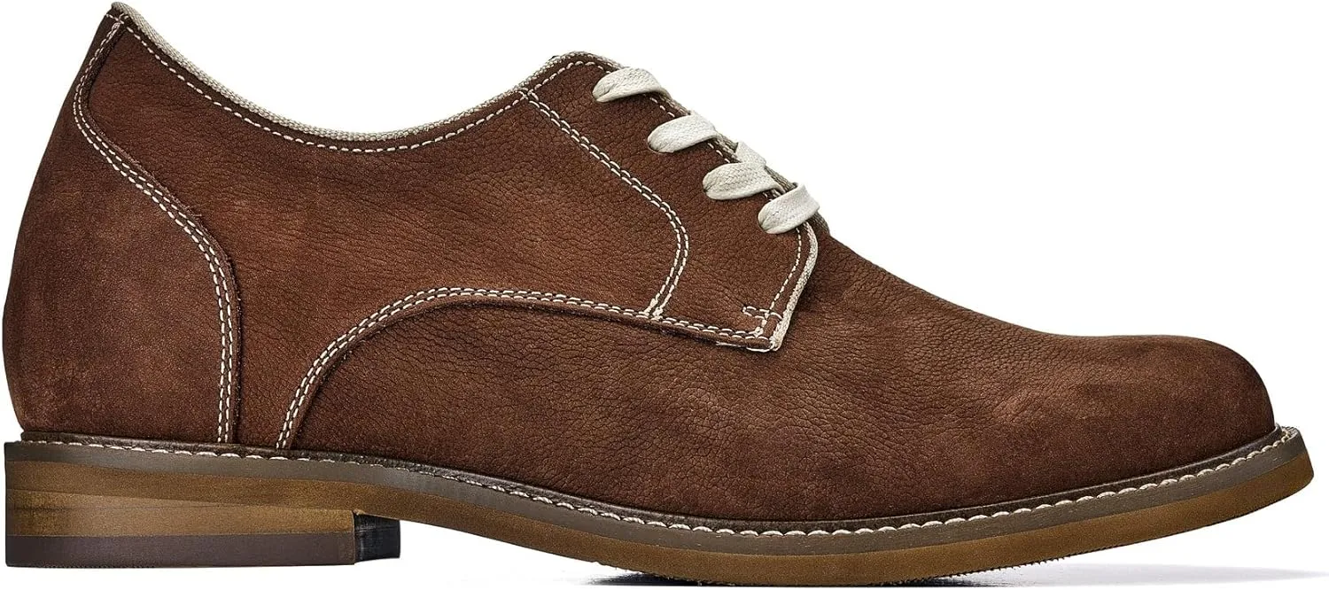 CALTO Men's Invisible Height Increasing Elevator Shoes - Terracotta Brown Lace-up Premium Leather Casual Derby - 3 Inches Taller - J1313 - Size 11 D(M) US