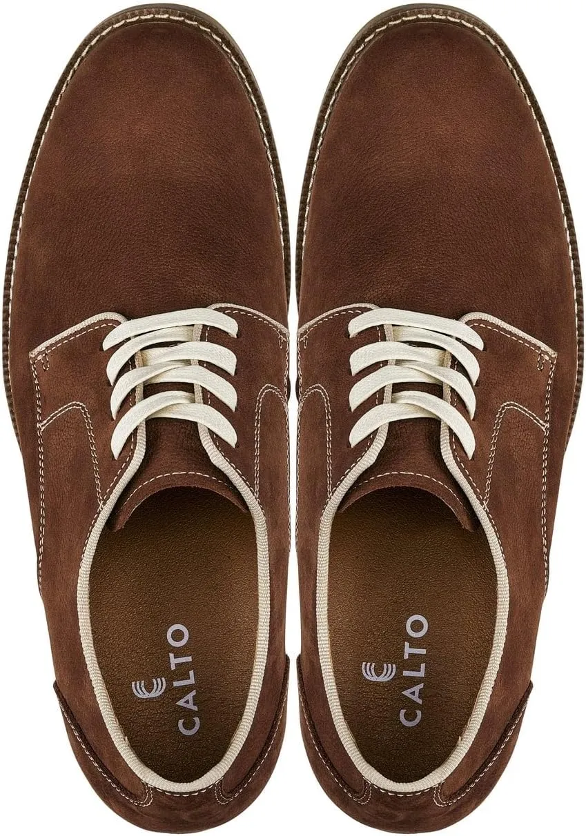 CALTO Men's Invisible Height Increasing Elevator Shoes - Terracotta Brown Lace-up Premium Leather Casual Derby - 3 Inches Taller - J1313 - Size 11 D(M) US