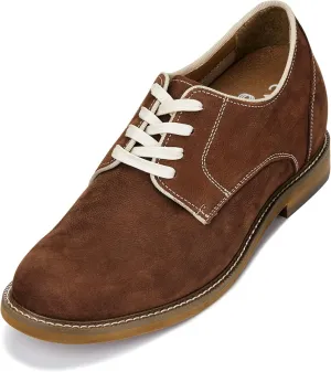 CALTO Men's Invisible Height Increasing Elevator Shoes - Terracotta Brown Lace-up Premium Leather Casual Derby - 3 Inches Taller - J1313 - Size 11 D(M) US