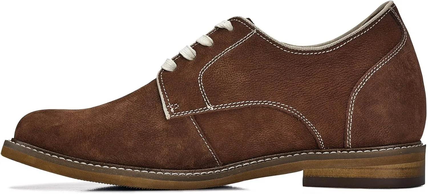 CALTO Men's Invisible Height Increasing Elevator Shoes - Terracotta Brown Lace-up Premium Leather Casual Derby - 3 Inches Taller - J1313 - Size 11 D(M) US