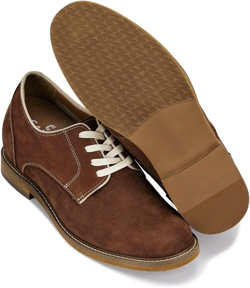 CALTO Men's Invisible Height Increasing Elevator Shoes - Terracotta Brown Lace-up Premium Leather Casual Derby - 3 Inches Taller - J1313 - Size 11 D(M) US