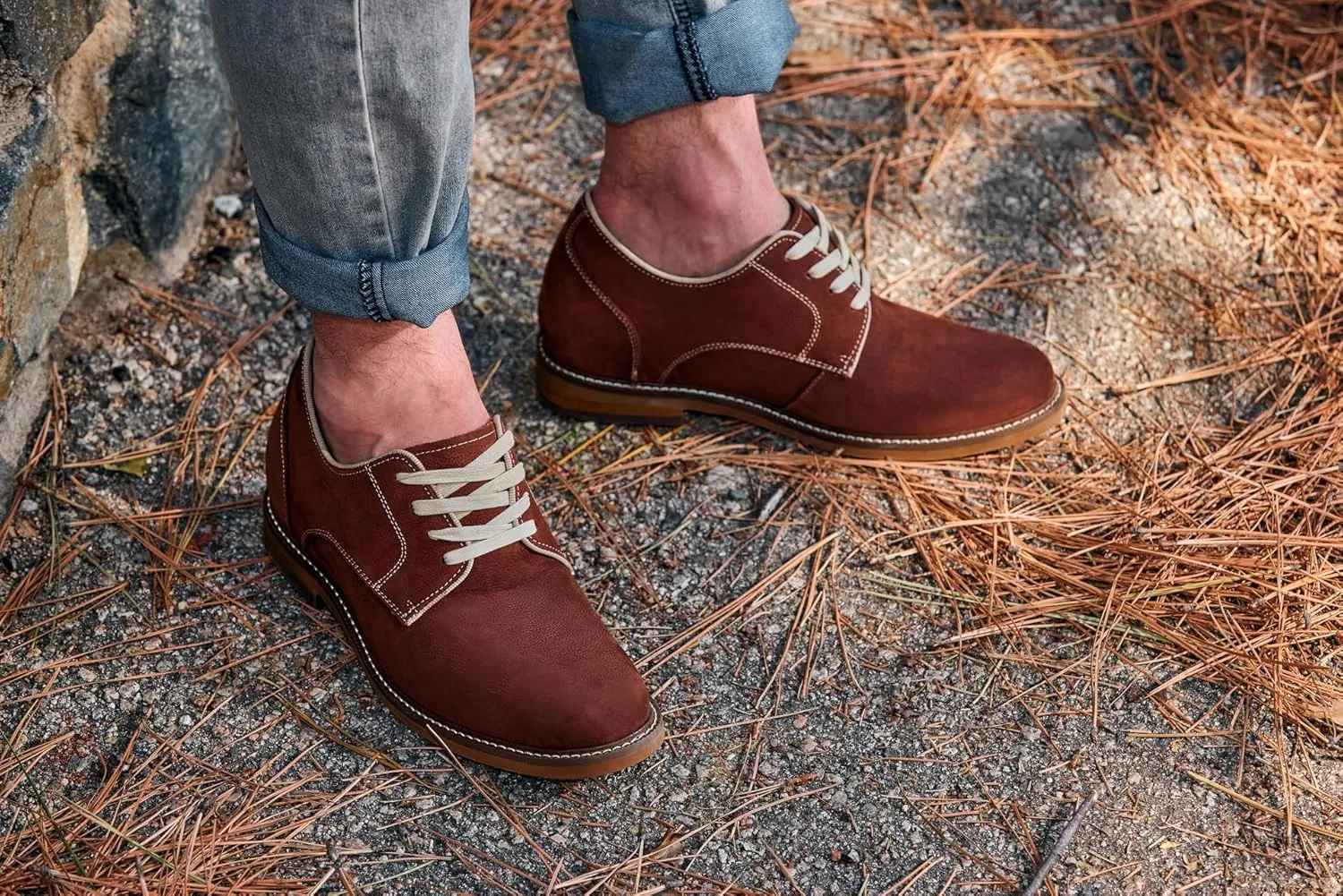 CALTO Men's Invisible Height Increasing Elevator Shoes - Terracotta Brown Lace-up Premium Leather Casual Derby - 3 Inches Taller - J1313 - Size 11 D(M) US