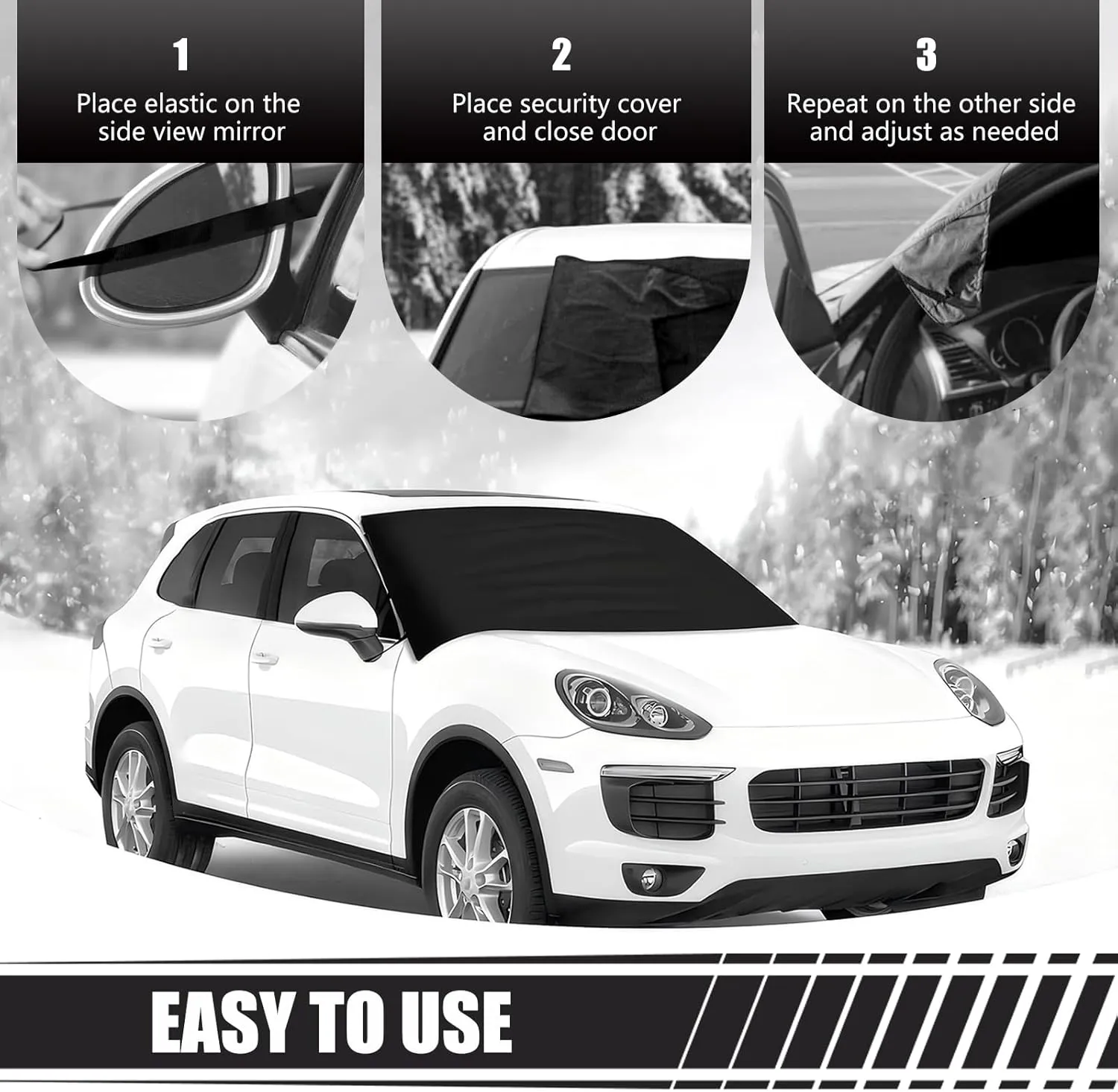 Car Windshield Snow Cover, Thick Oxford Cloth, Waterproof, Universal Fit for Most Car Models (Black, 75" x 47.25")