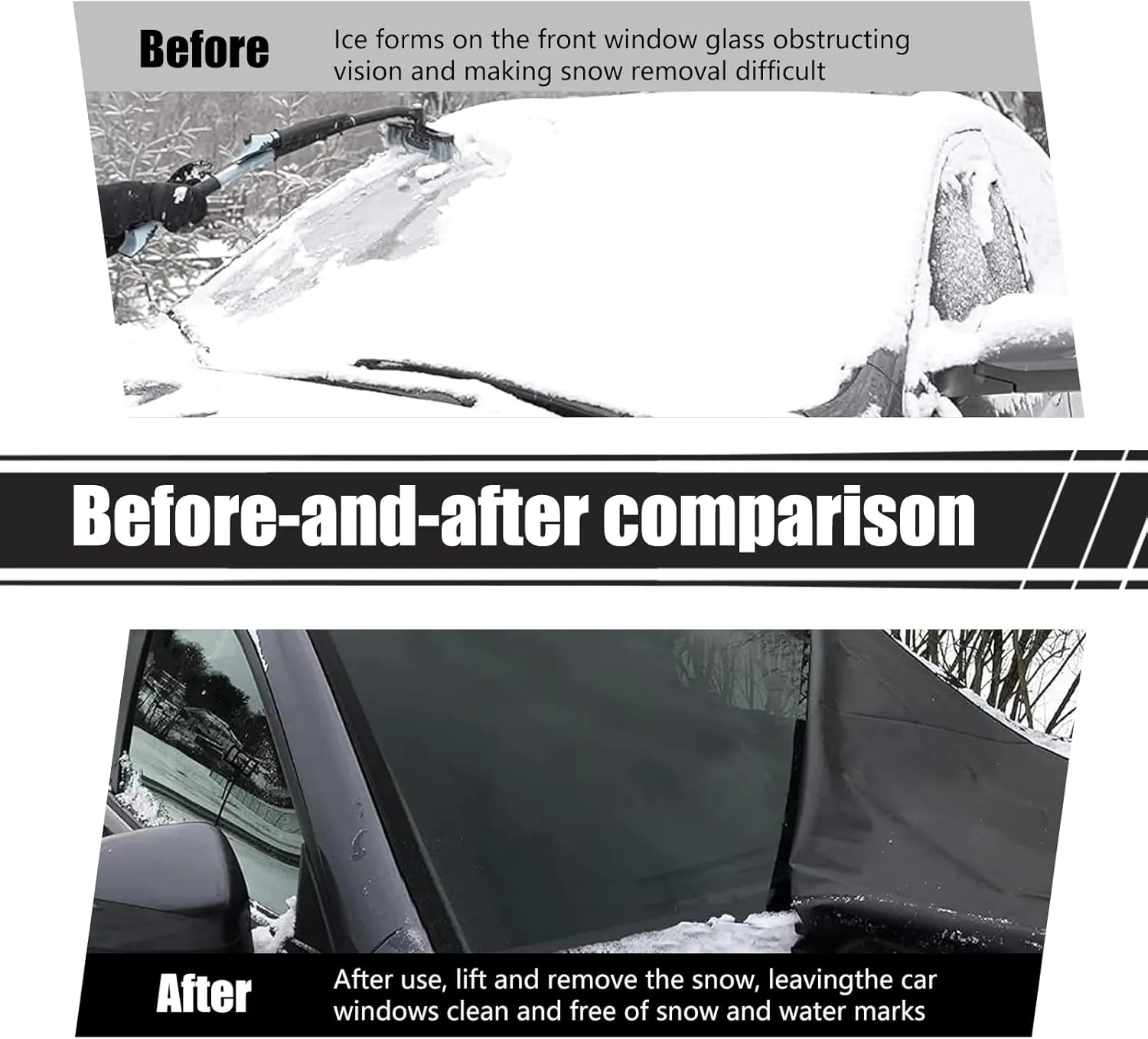 Car Windshield Snow Cover, Thick Oxford Cloth, Waterproof, Universal Fit for Most Car Models (Black, 75" x 47.25")