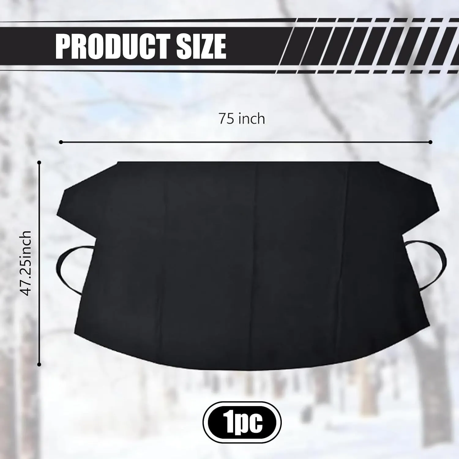 Car Windshield Snow Cover, Thick Oxford Cloth, Waterproof, Universal Fit for Most Car Models (Black, 75" x 47.25")