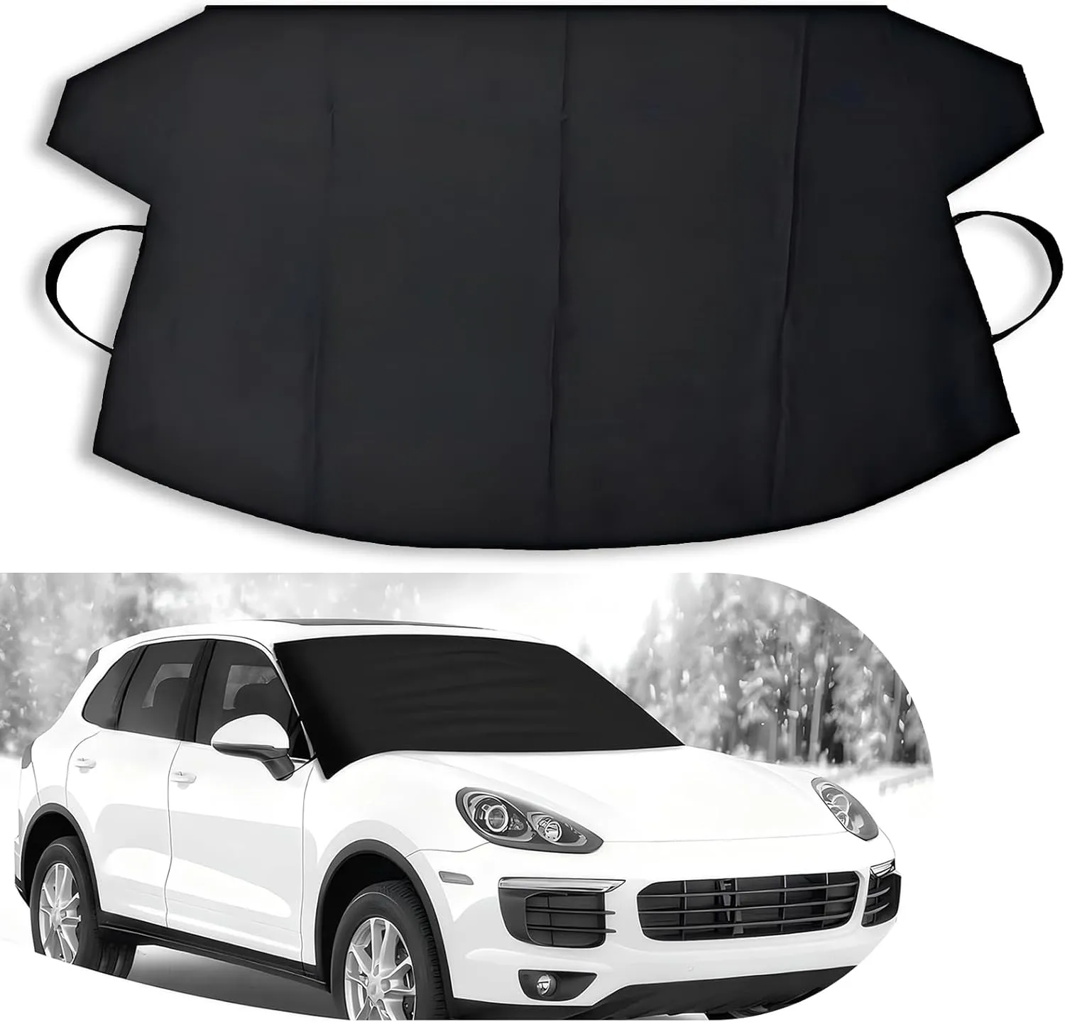 Car Windshield Snow Cover, Thick Oxford Cloth, Waterproof, Universal Fit for Most Car Models (Black, 75" x 47.25")