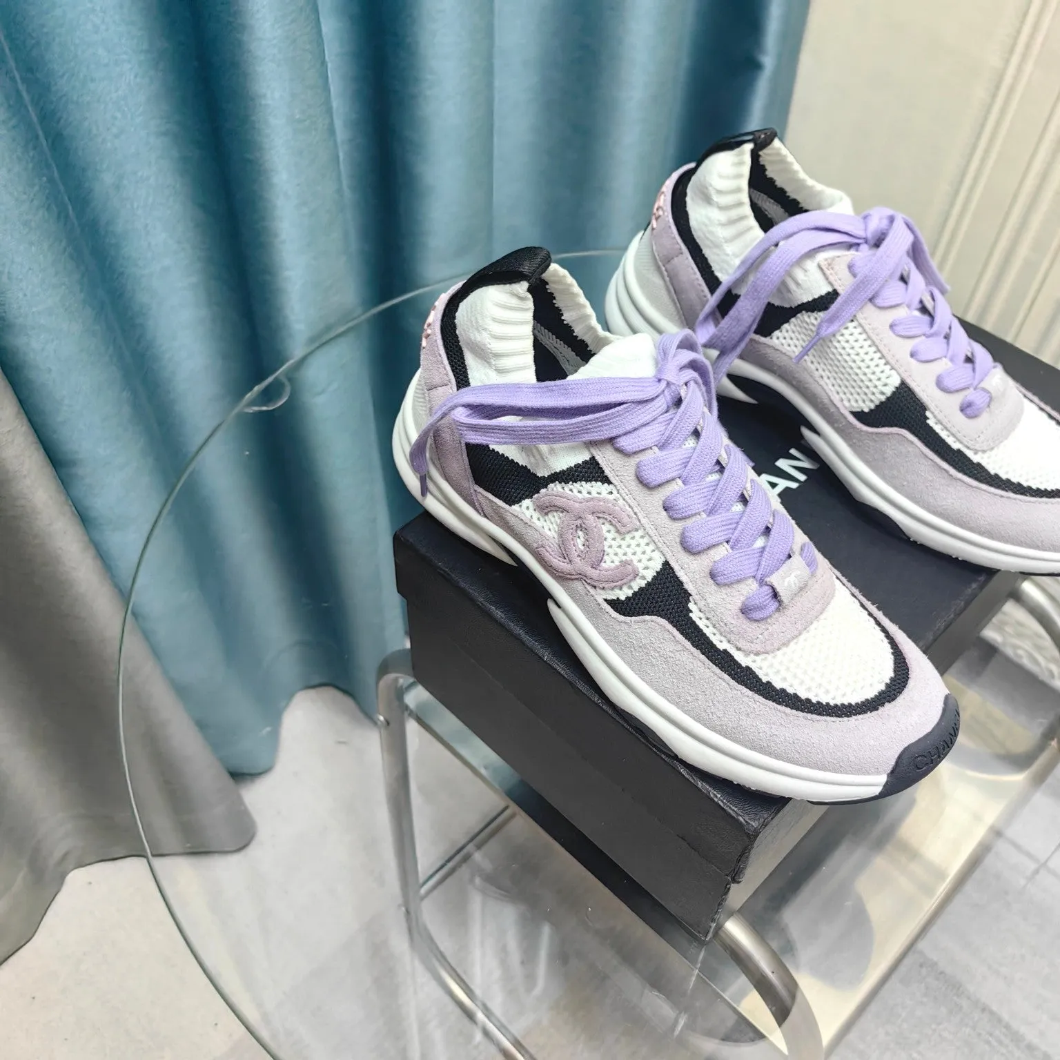 CC Sneaker White Light Purple Suede And Polyester Mesh Fabric