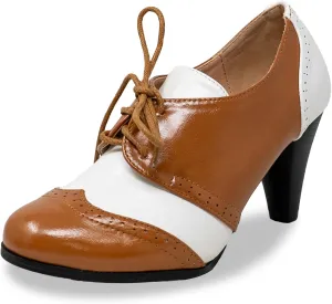 Chase & Chloe Lace-Up Vintage Cut-Out Women's Heeled Oxford