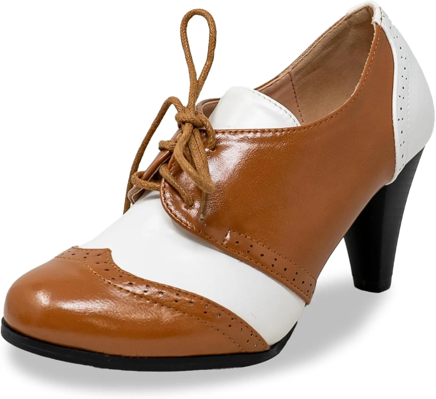 Chase & Chloe Lace-Up Vintage Cut-Out Women's Heeled Oxford