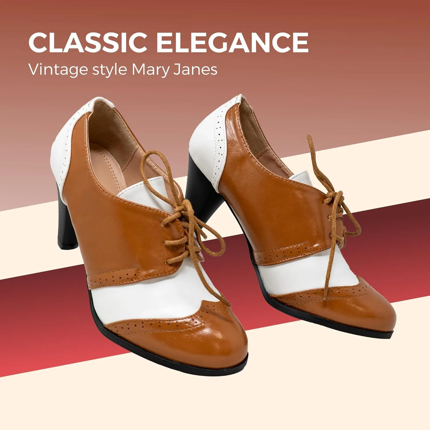 Chase & Chloe Lace-Up Vintage Cut-Out Women's Heeled Oxford