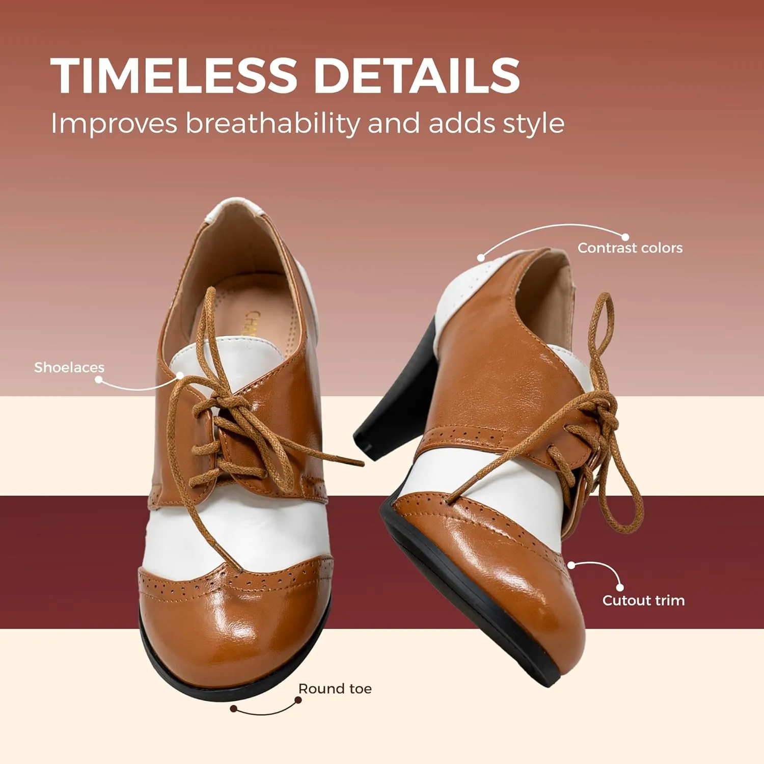 Chase & Chloe Lace-Up Vintage Cut-Out Women's Heeled Oxford