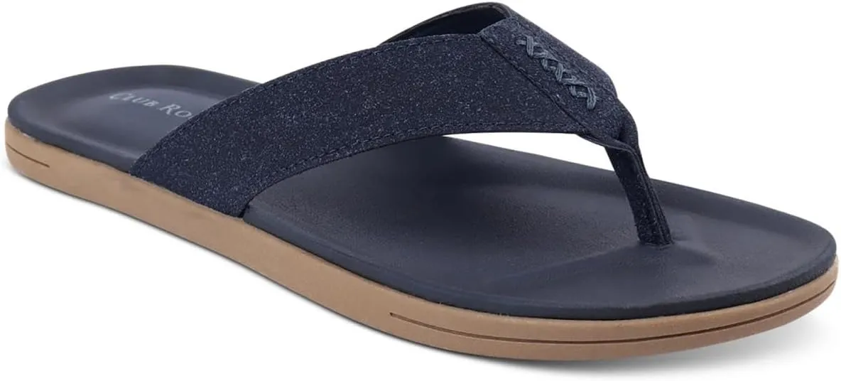 CLUBROOM Mens Navy 1 Strap Padded Riley Round Toe Slip On Flip Flop Sandal 11 M, Blue