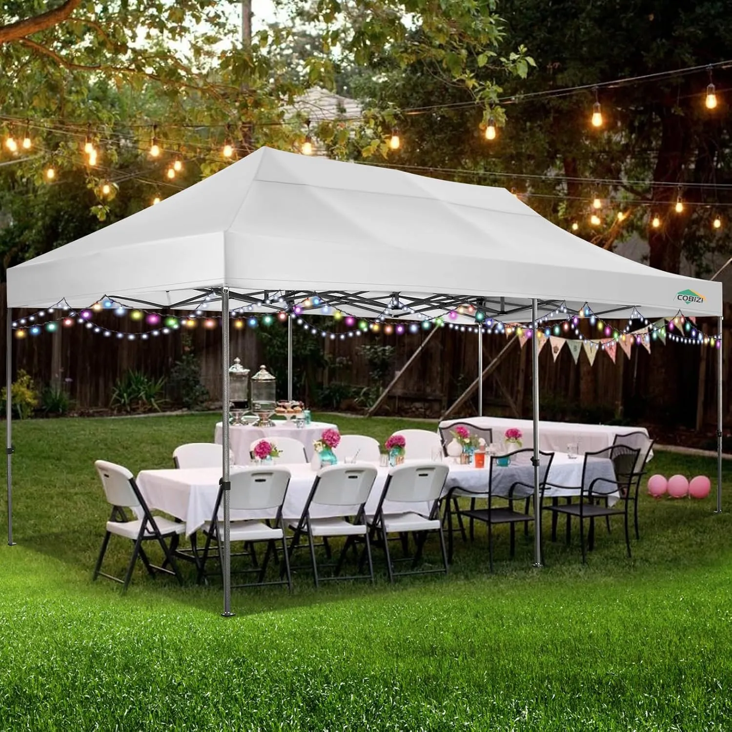 COBIZI 10x20 Heavy Duty Pop up Canopy Tent Without Sidewall Easy Up Commercial Outdoor Canopy Wedding Party Tents for Parties All Season Wind Waterproof Gazebo with Roller Bag,White(Frame Thickened)