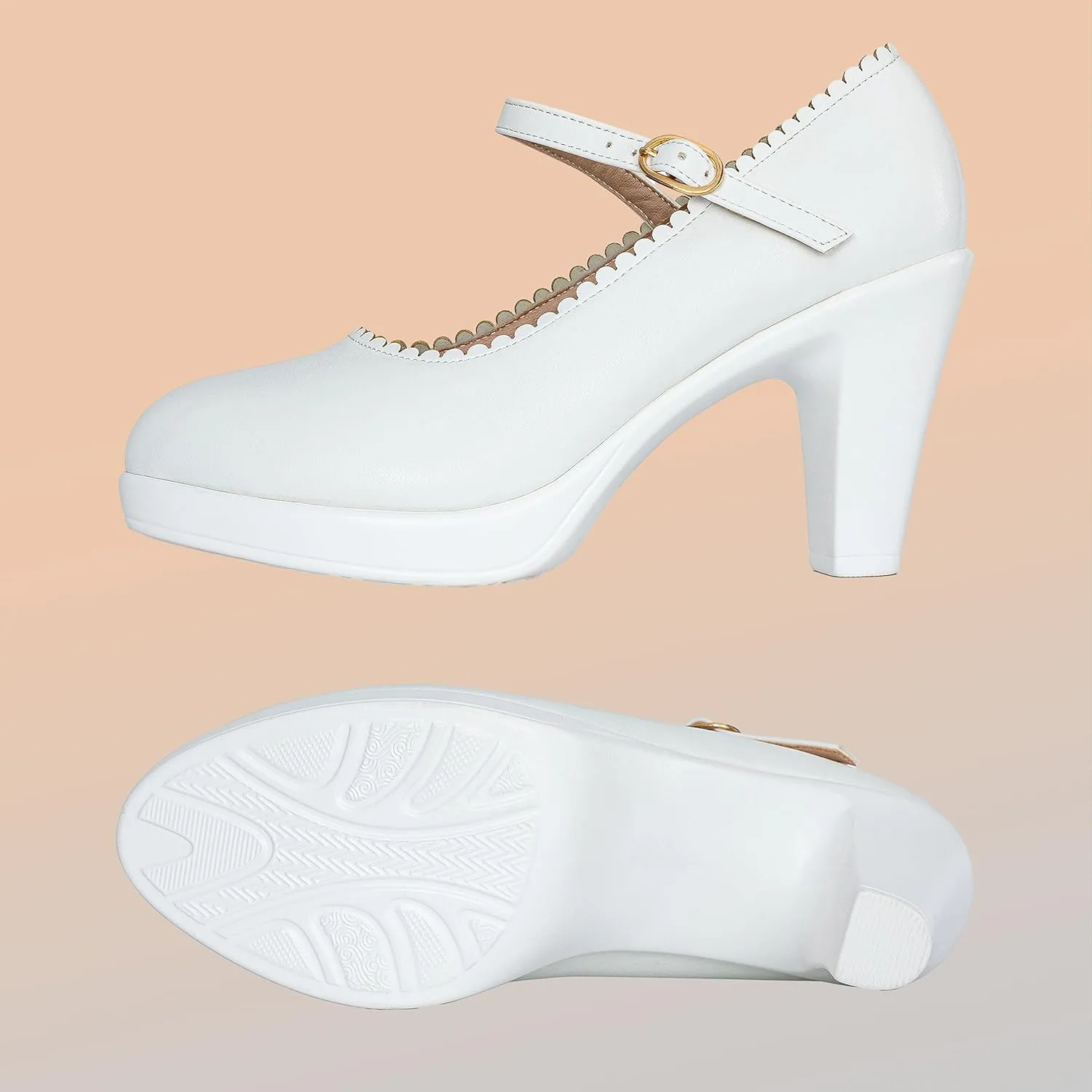 CYBLING Women's Mary Jane High Heels Shoes Ladies Pointed Closed Toe Ankle Strap Dress Pumps