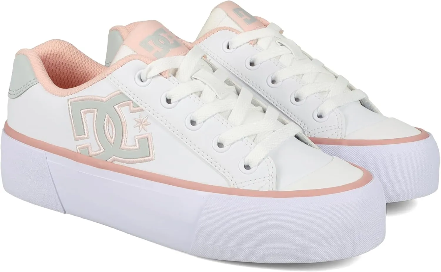 DC Shoes Women's Chelsea Platform Sneaker, White/Grey/Blush, 7.5