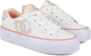 DC Shoes Women's Chelsea Platform Sneaker, White/Grey/Blush, 7.5