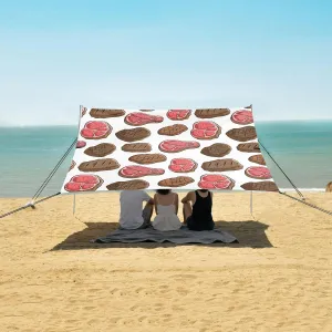Delicious Beef Fork Steak Beach Camping Tent Sun Shelter for Whole Family, Beach Shade Canopy with UPF50  UV Protection,Easy Set Up and Carry,Outdoor Shade for Trips, Fishing, Backyard Fun Picn