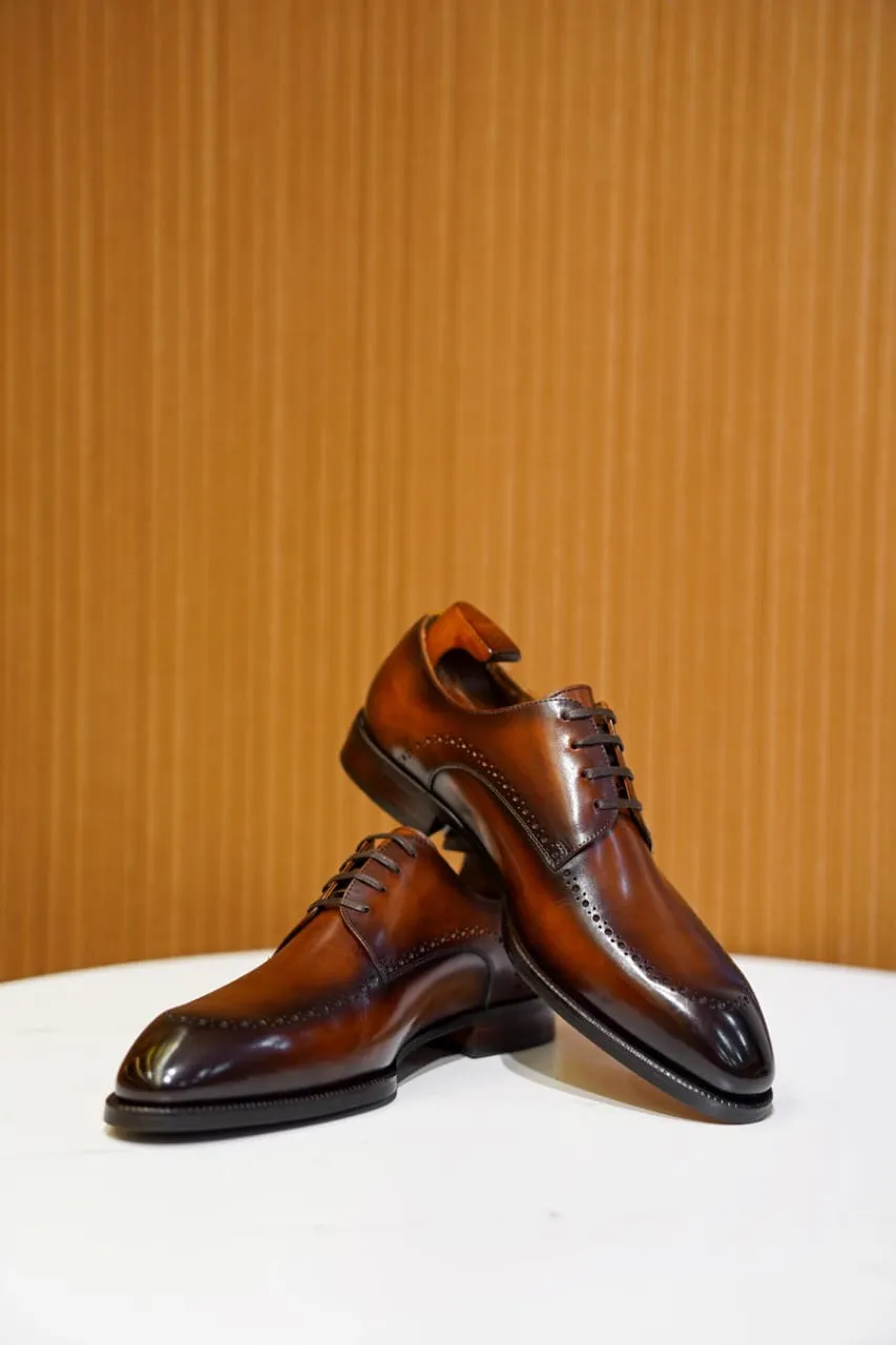 Derby Men's leather Shoes (Brown)