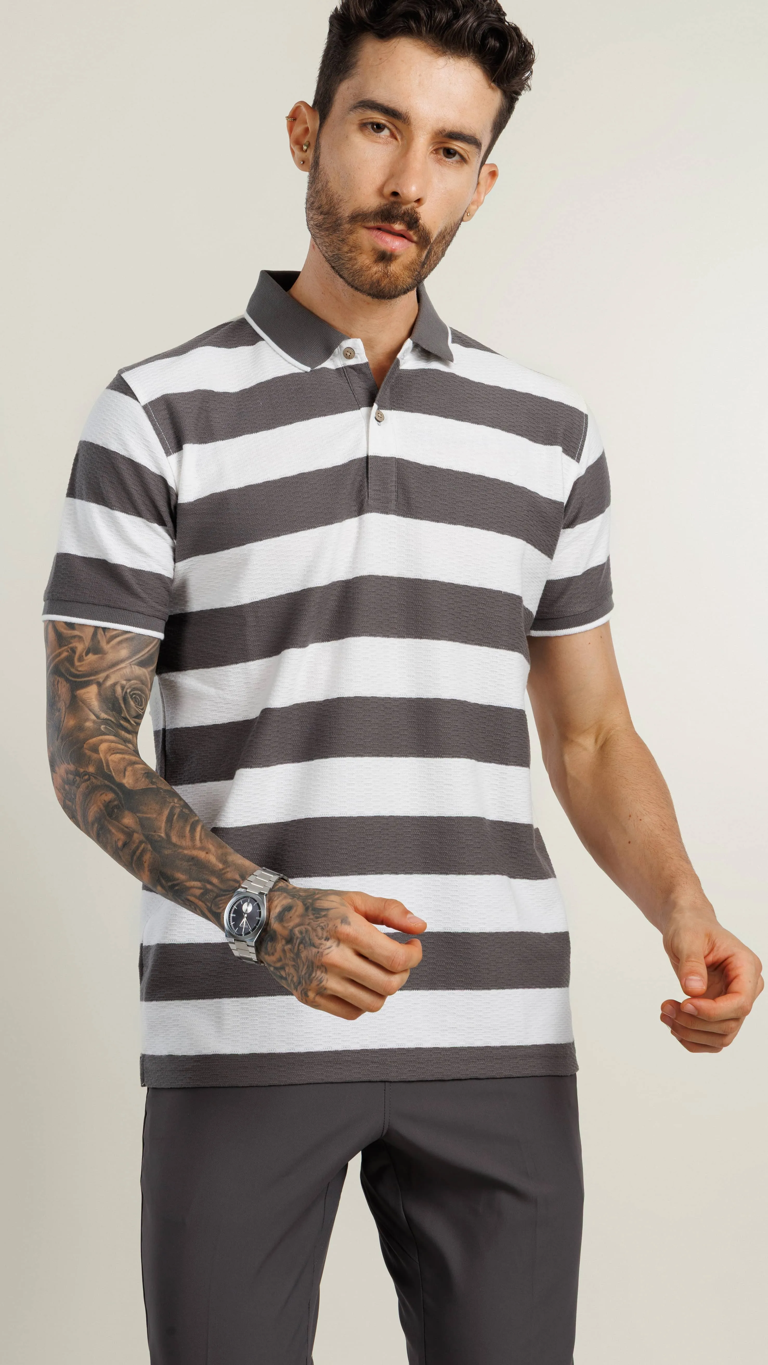 Derby Polo T-shirt-Dark Grey