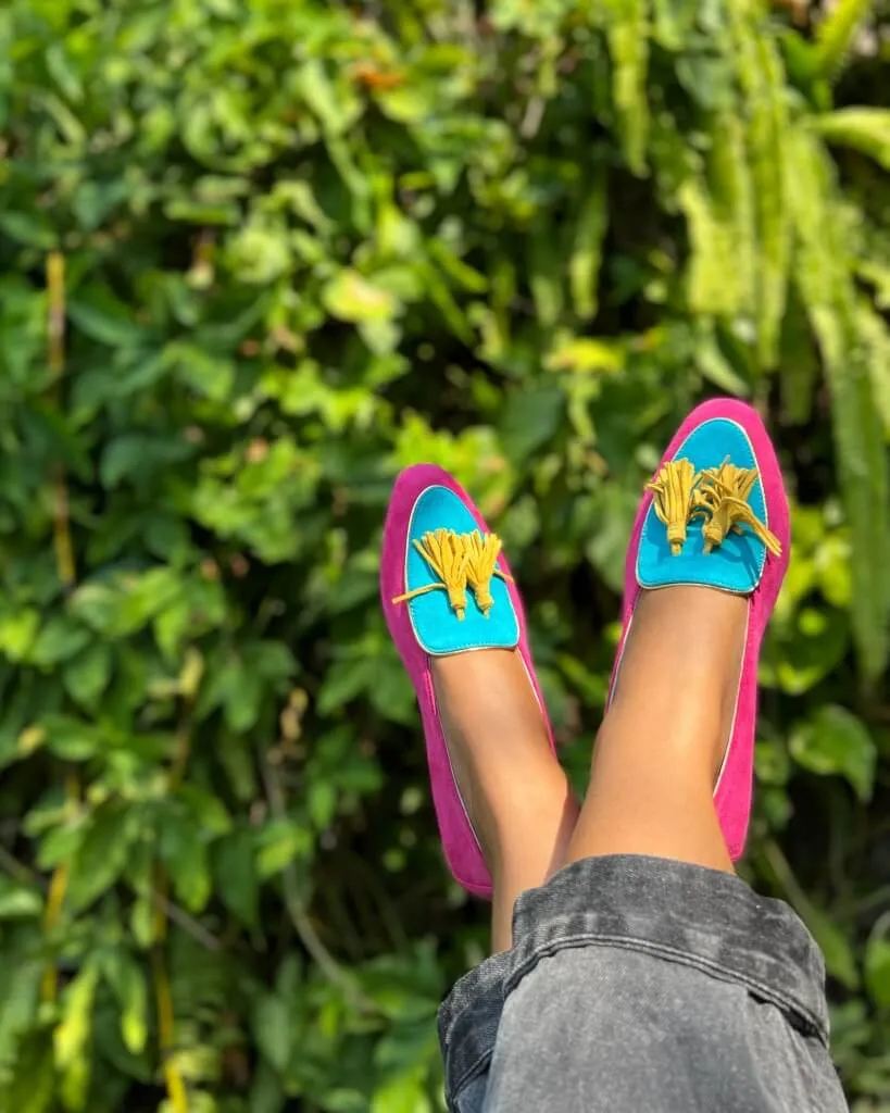 Diana in Fuchsia, Turquoise and Lemon Drop Yellow
