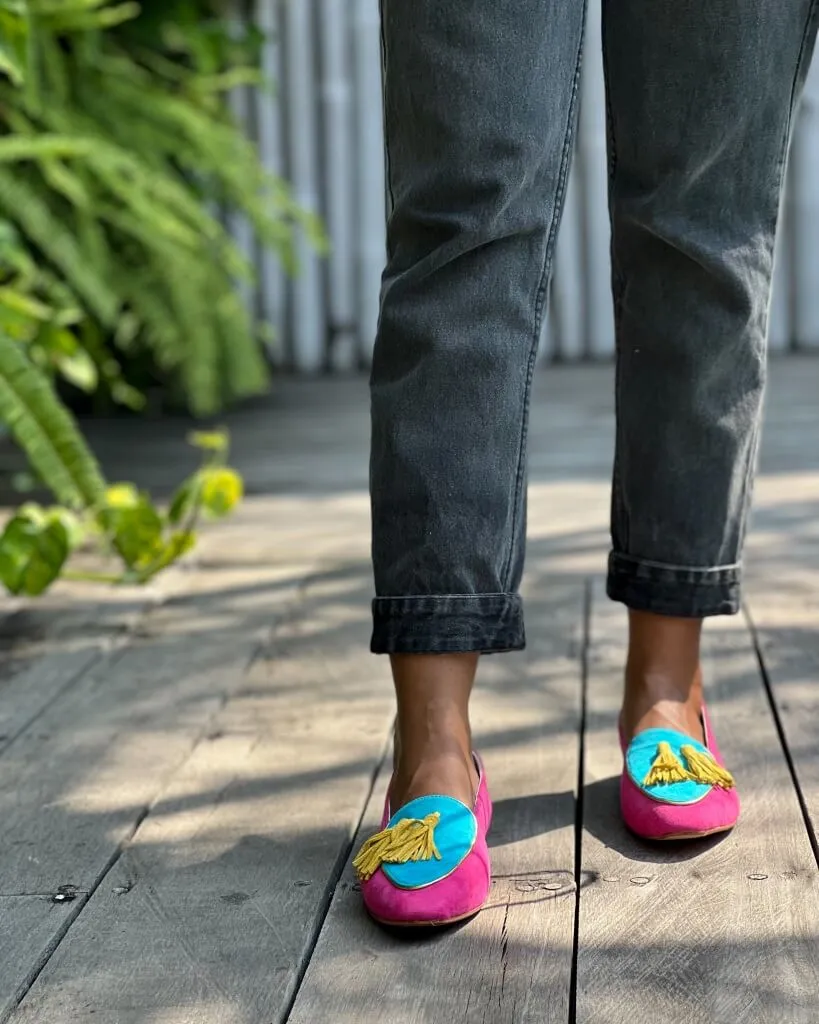 Diana in Fuchsia, Turquoise and Lemon Drop Yellow