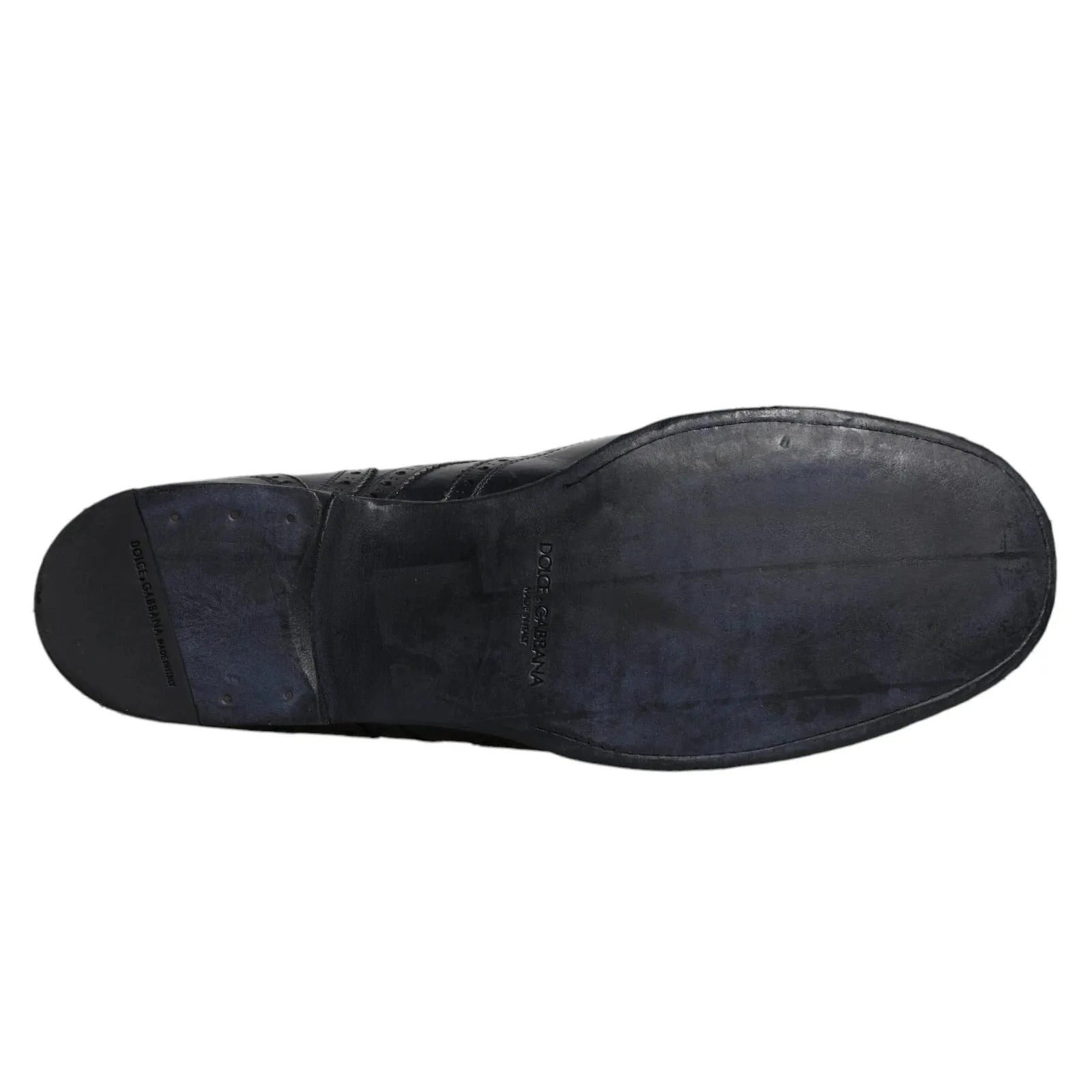 Dolce & Gabbana Dark Blue Leather Derby Wingtip Formal Shoes