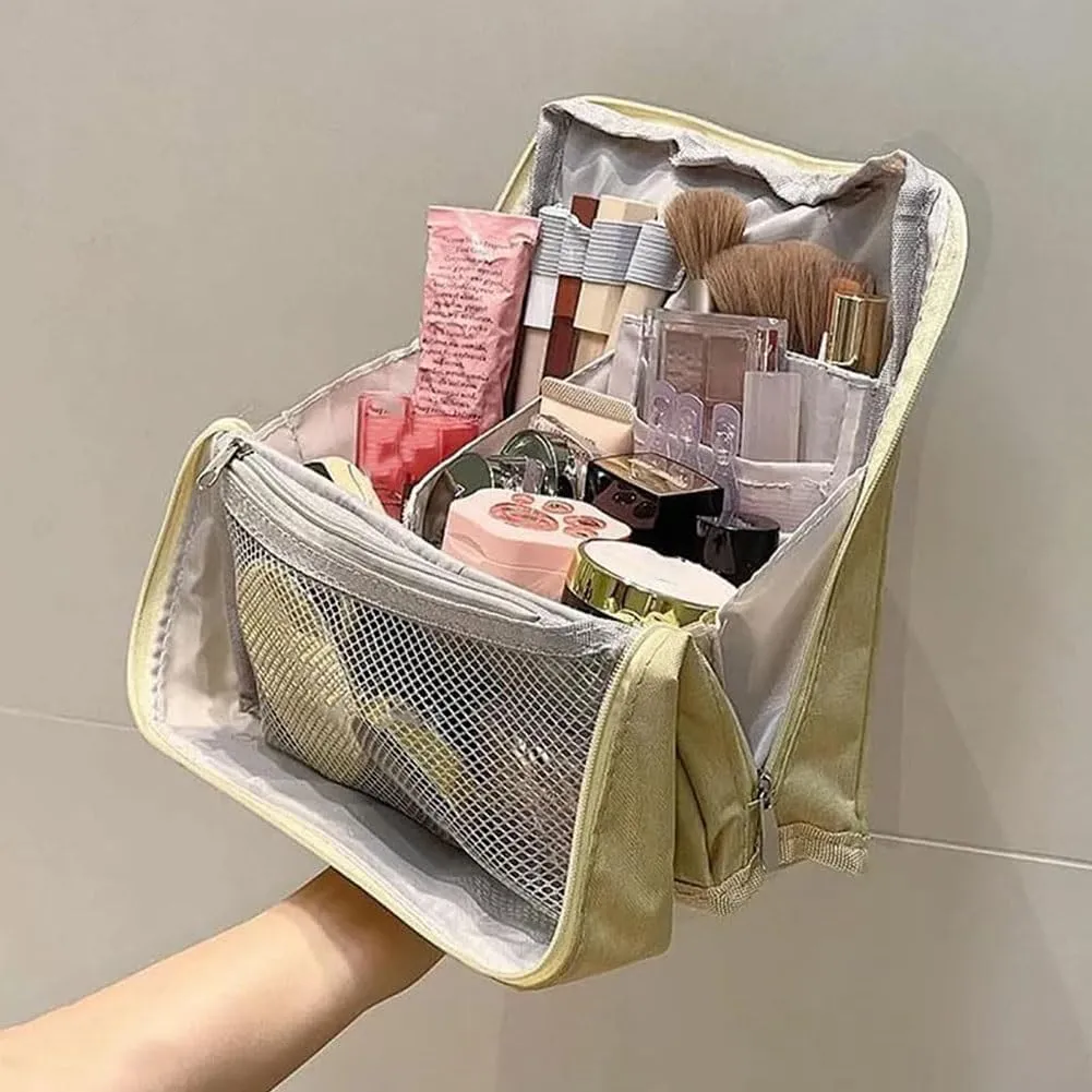 Doresty Makeup Bag, Large Capacity Standing Make up Bags, Multifunctional Waterproof Cosmetic Organizer, Multi-purpose Portable Oxford Handbag with Compartments for Travel Work Home(Purple)