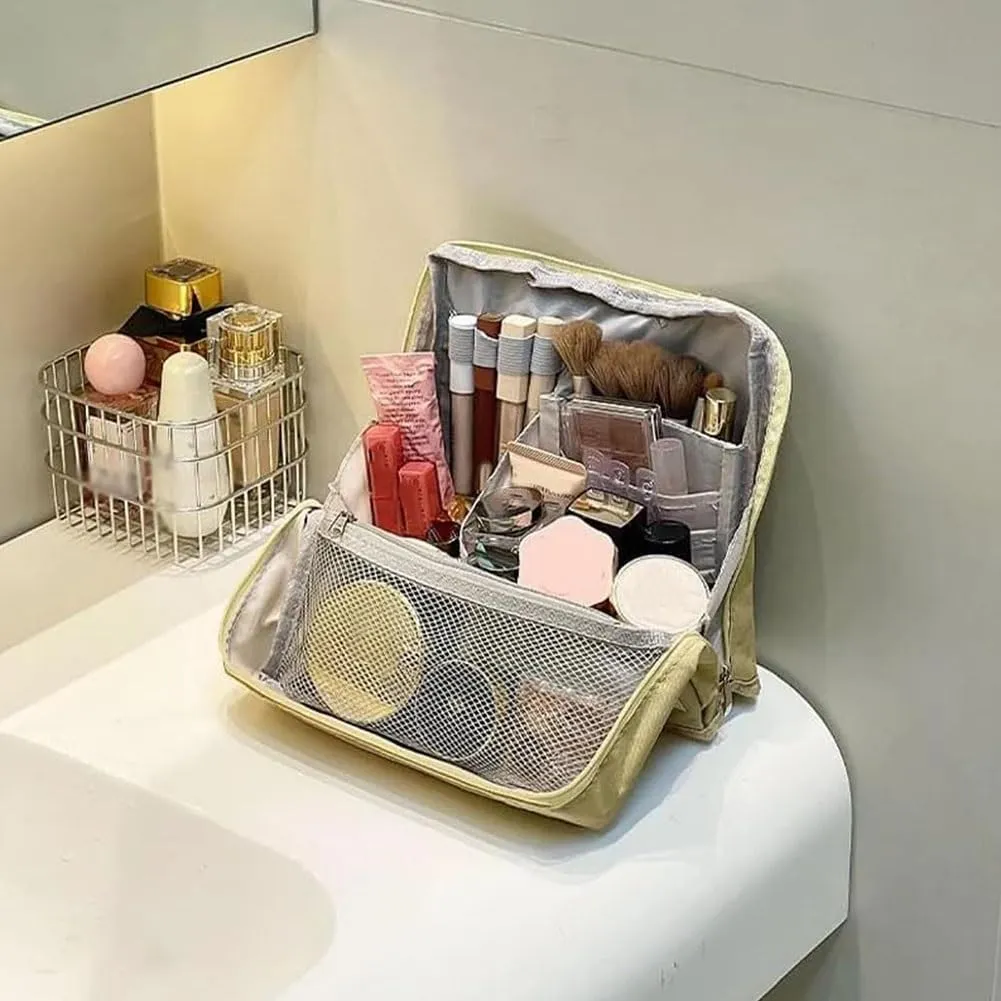 Doresty Makeup Bag, Large Capacity Standing Make up Bags, Multifunctional Waterproof Cosmetic Organizer, Multi-purpose Portable Oxford Handbag with Compartments for Travel Work Home(Purple)