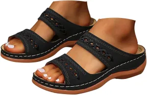 Eduavar Womens Sandals Dressy Casual Summer Comfortable Slip On Platform Shoes Arch Support Wedge Lightweight Slides Slippers