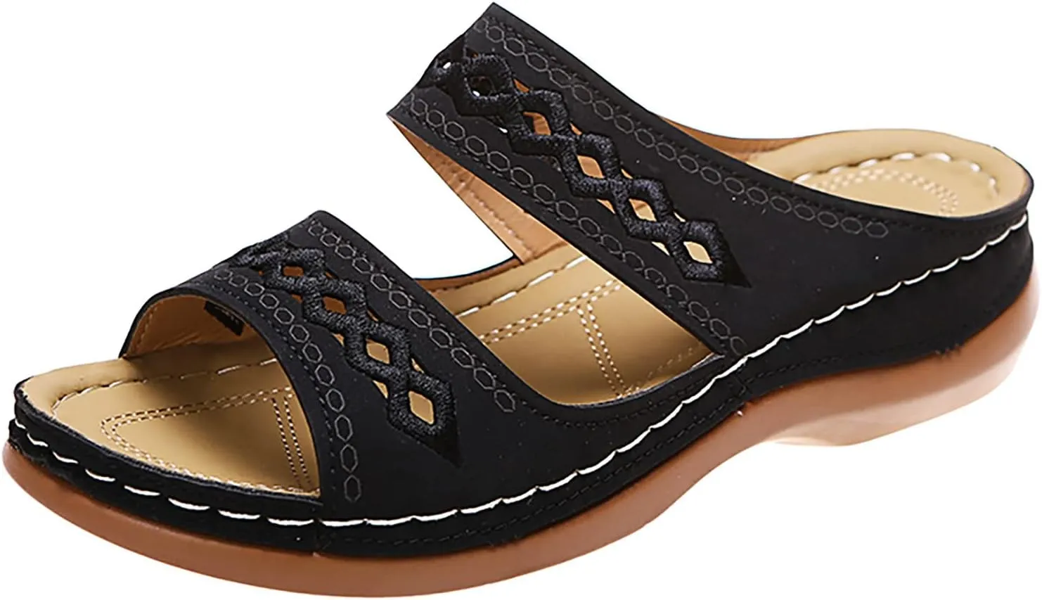 Eduavar Womens Sandals Dressy Casual Summer Comfortable Slip On Platform Shoes Arch Support Wedge Lightweight Slides Slippers