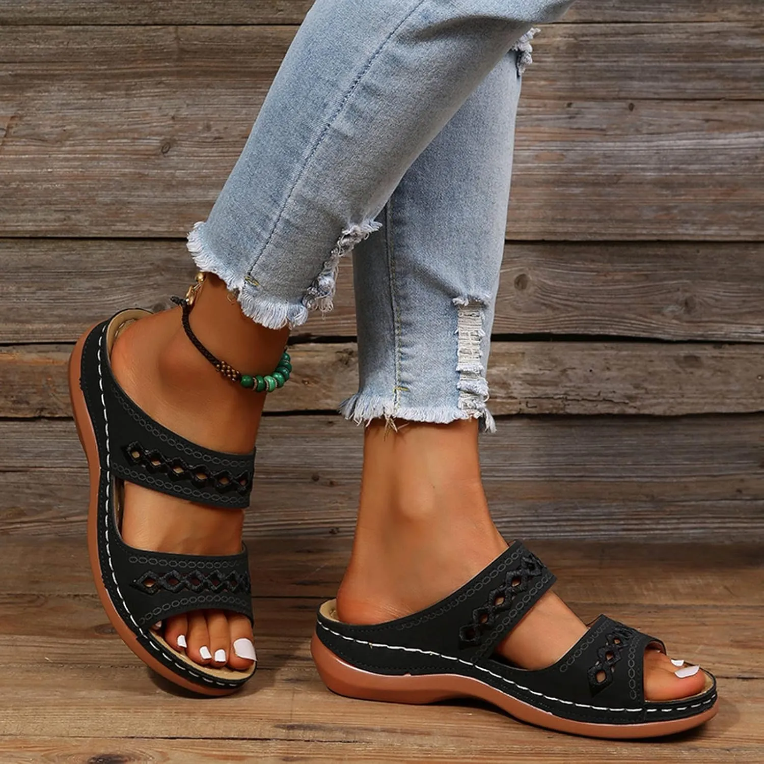 Eduavar Womens Sandals Dressy Casual Summer Comfortable Slip On Platform Shoes Arch Support Wedge Lightweight Slides Slippers
