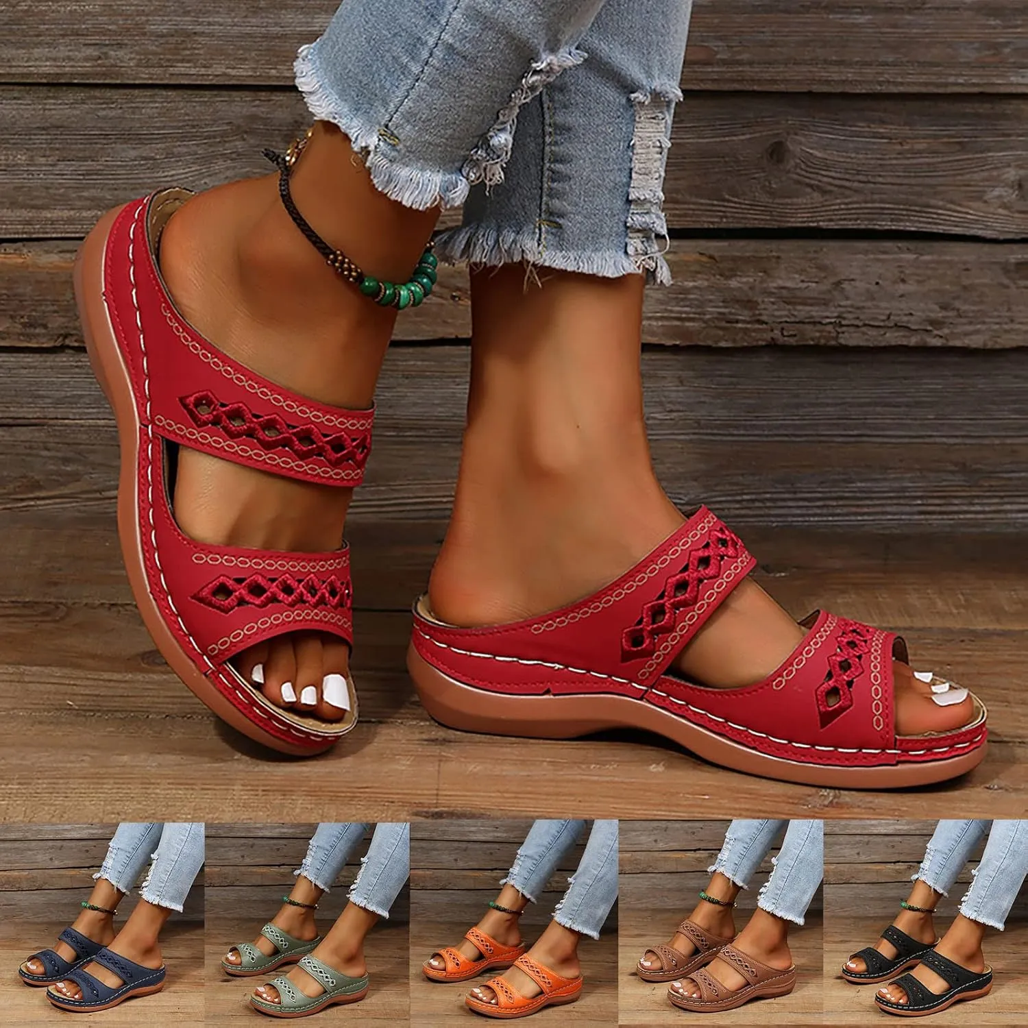 Eduavar Womens Sandals Dressy Casual Summer Comfortable Slip On Platform Shoes Arch Support Wedge Lightweight Slides Slippers