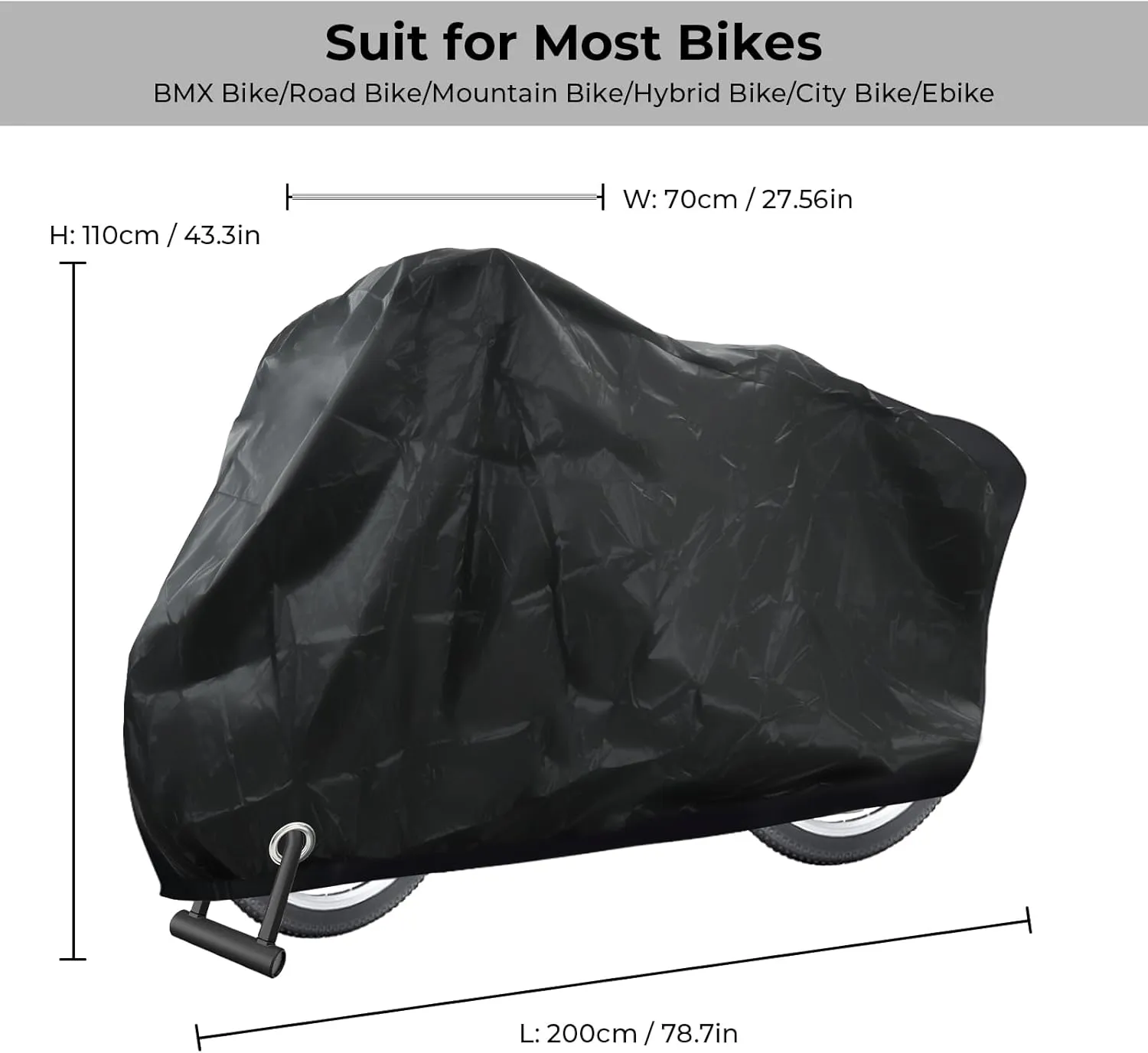 Electric Bike Cover Thicken Oxford 210D, Wind Rain Sun UV Dust Proof Constant Protection Bicycle Covers with Lock Hole Storage Bag with Lock Hole for Mountain Road Electric Bike, Black
