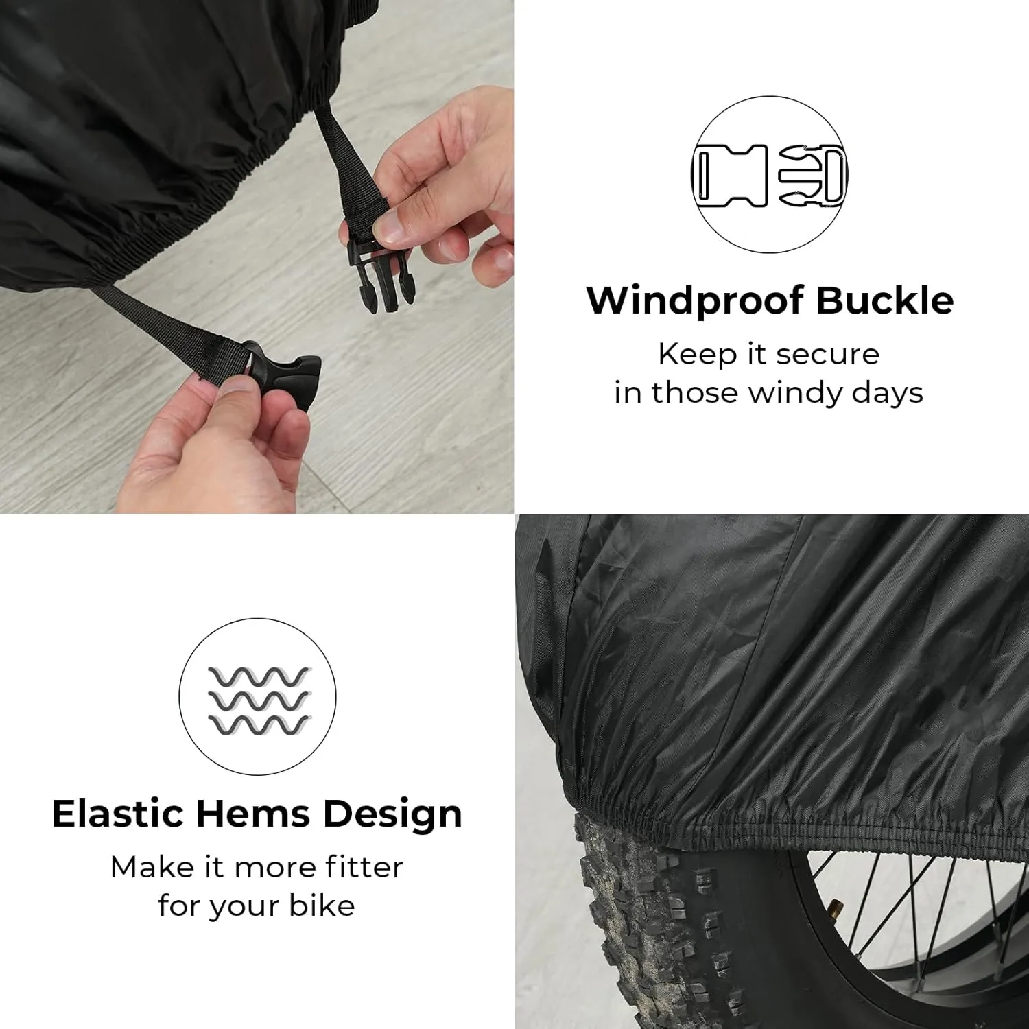 Electric Bike Cover Thicken Oxford 210D, Wind Rain Sun UV Dust Proof Constant Protection Bicycle Covers with Lock Hole Storage Bag with Lock Hole for Mountain Road Electric Bike, Black