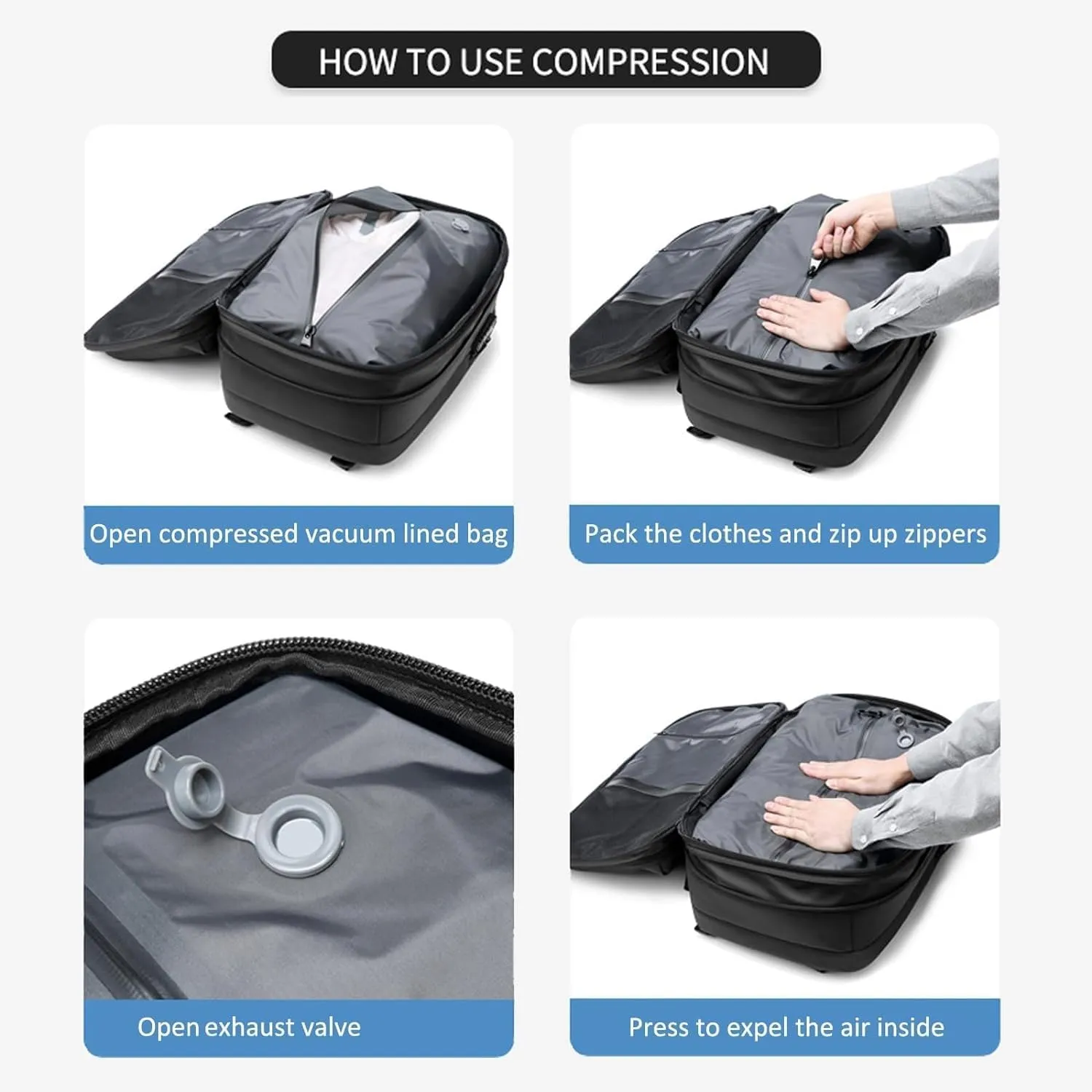 Ezyvac Backpack, Ezyvac Backpack with Vacuum Compression, 2025 Upgraded 60l Expandable Bag with Vacuum Compression (Advanced-Black)