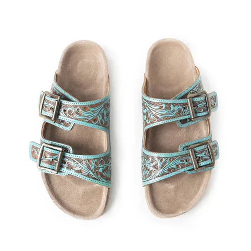 Falling Feather Sandals in Blue and Brown