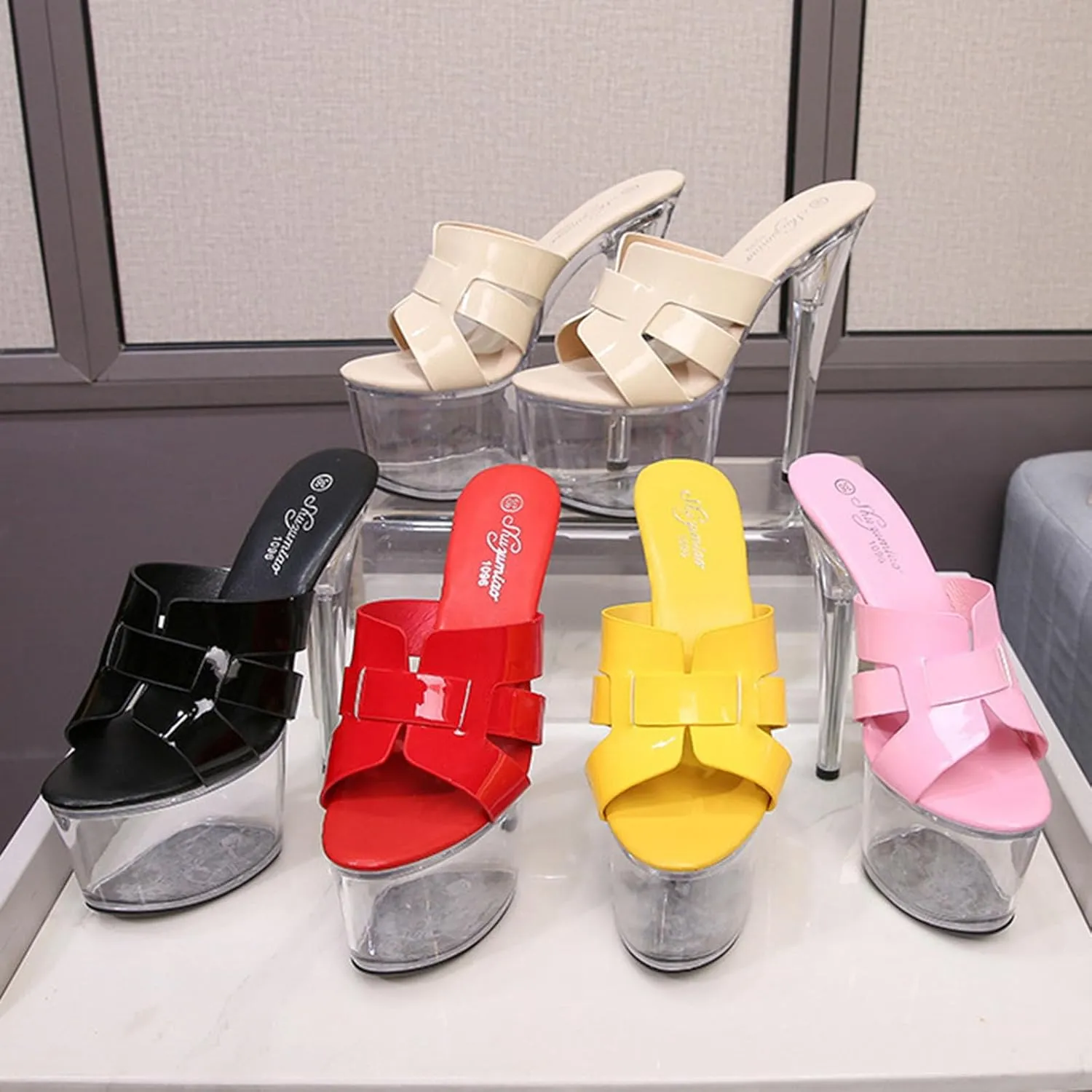 F&A LOVING Women's Clear Platform Slide 8 inch Heel Stiletto Sandal Shoes