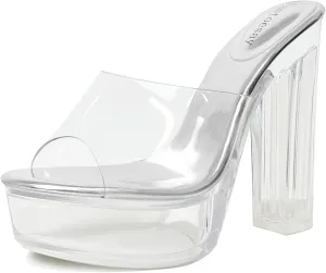 Fantoesay Women's Clear Platform Sandals Chunky Heel Mules Slip On Sandals