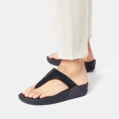 Fit Flop Ladies Crystal Toe Post Sandals - Lulu - Black