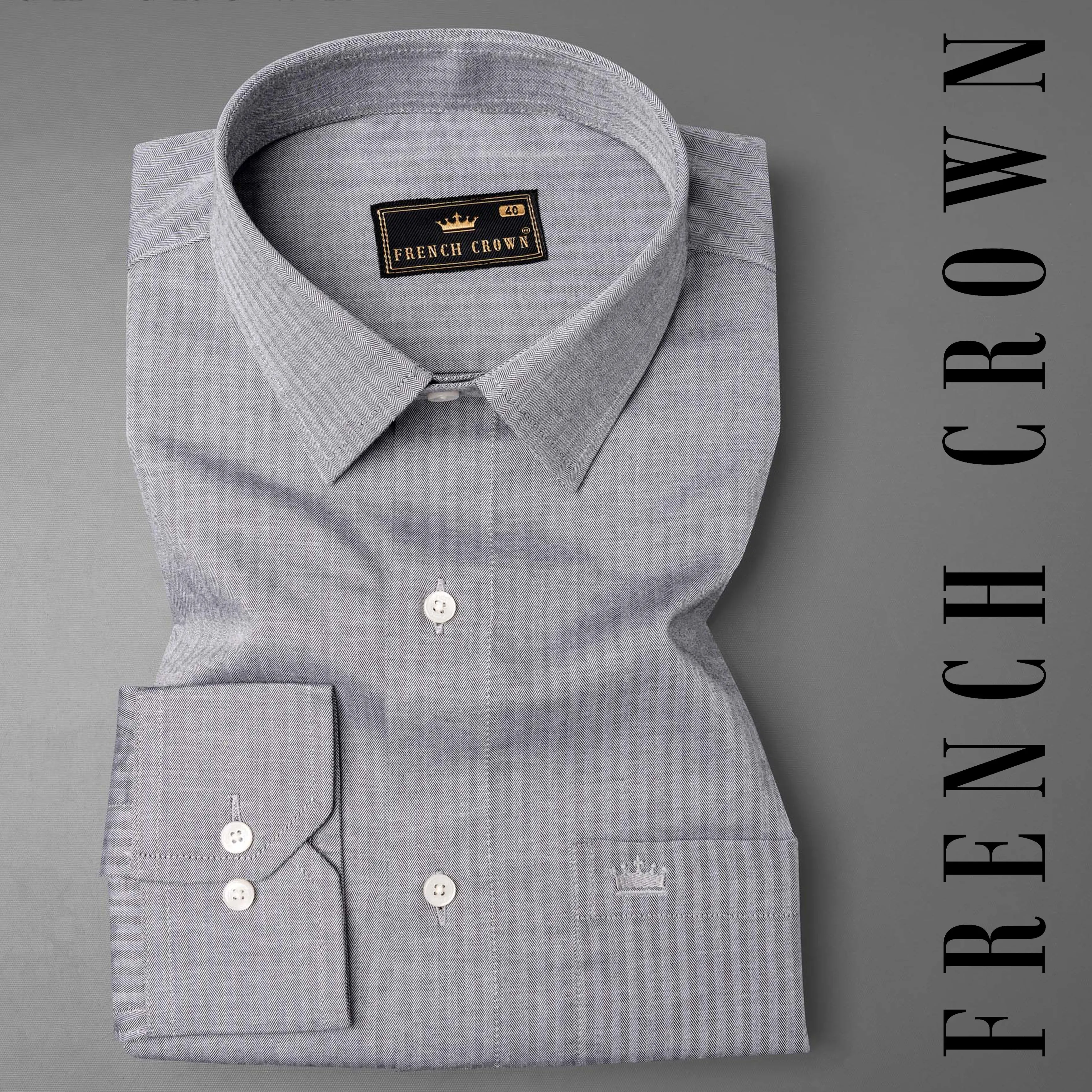 French Gray Striped Herringbone Shirt