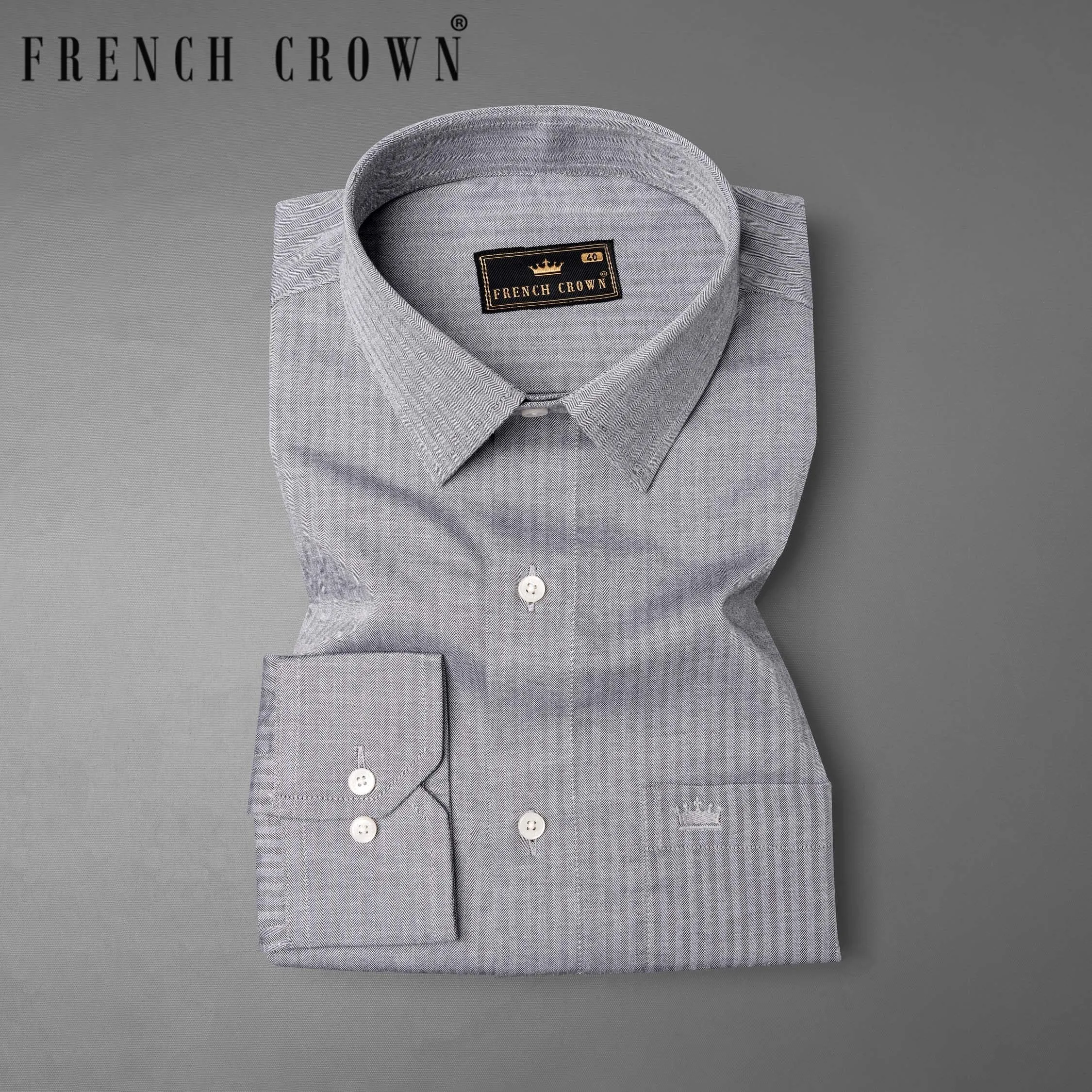 French Gray Striped Herringbone Shirt